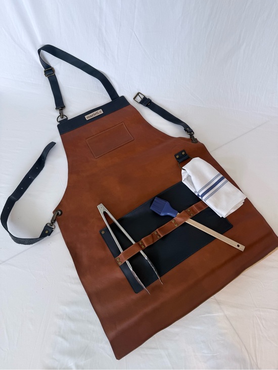 Marieti.c Other - Marieti.c Leather BBQ Apron in Brown with Navy Straps